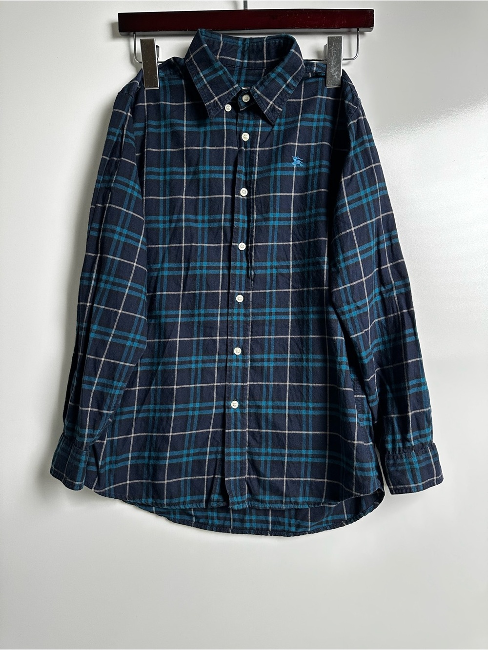 Burberry Kids Wool Silk Blend Check Button Up Shirt Plaid 12Y EKD